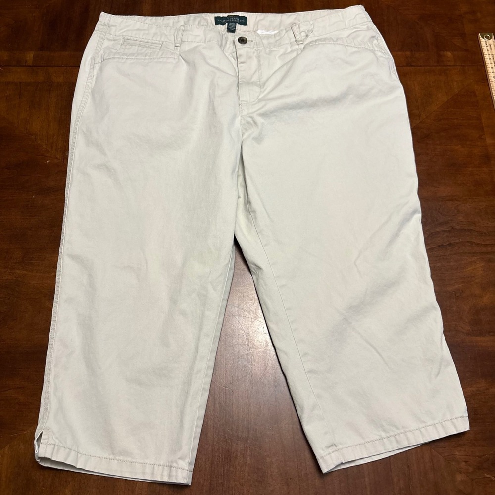 Lauren Ralph Lauren Chino Pants Women 18W Khaki Cropped Cotton Twill LRL 0567
